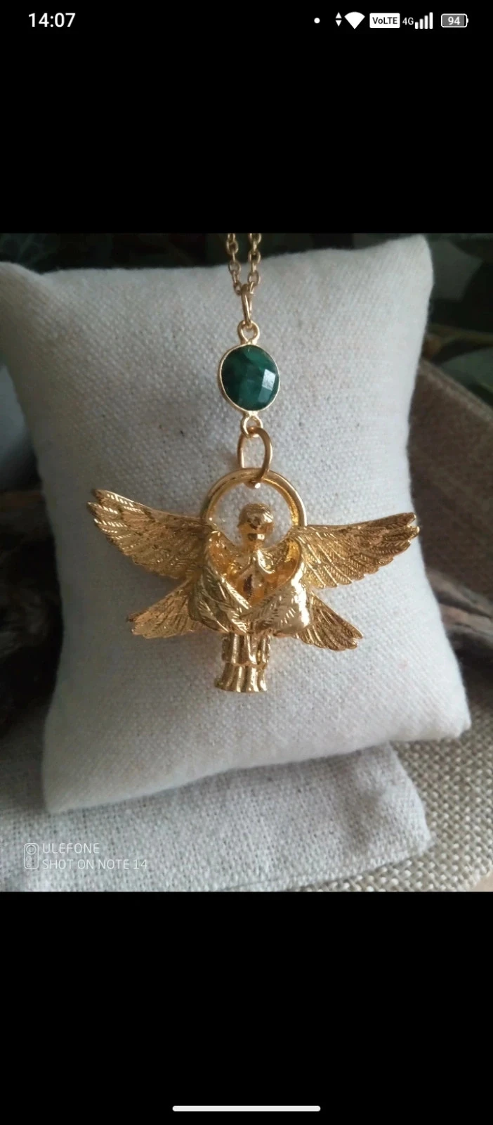 Collier ange ailé avec pierre d'émeraude naturelle + carte – photo 2